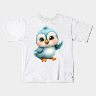 Funny blue bird in watercolor painting Kids T-Shirt